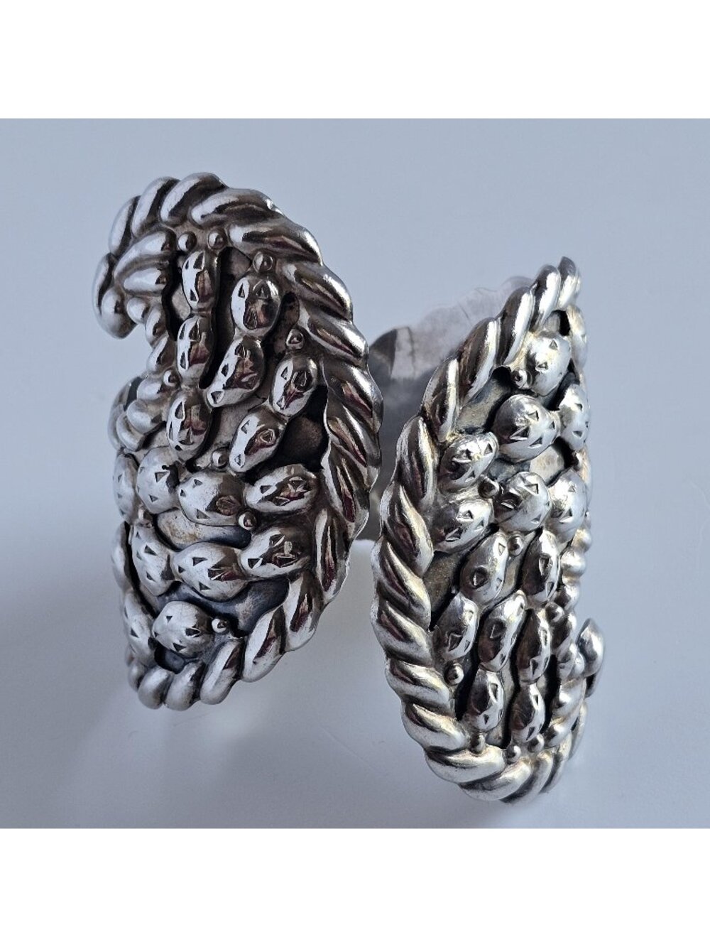 SOLD Vintage Taxco Mexico Sterling Silver Cactus Clamper Bracelet Wide Statement